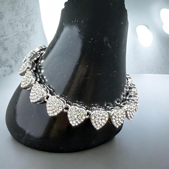 Jewelry - Rhinestone Heart Charm Bracelet Silver Y2K Coquette Romantic Statement Valentine